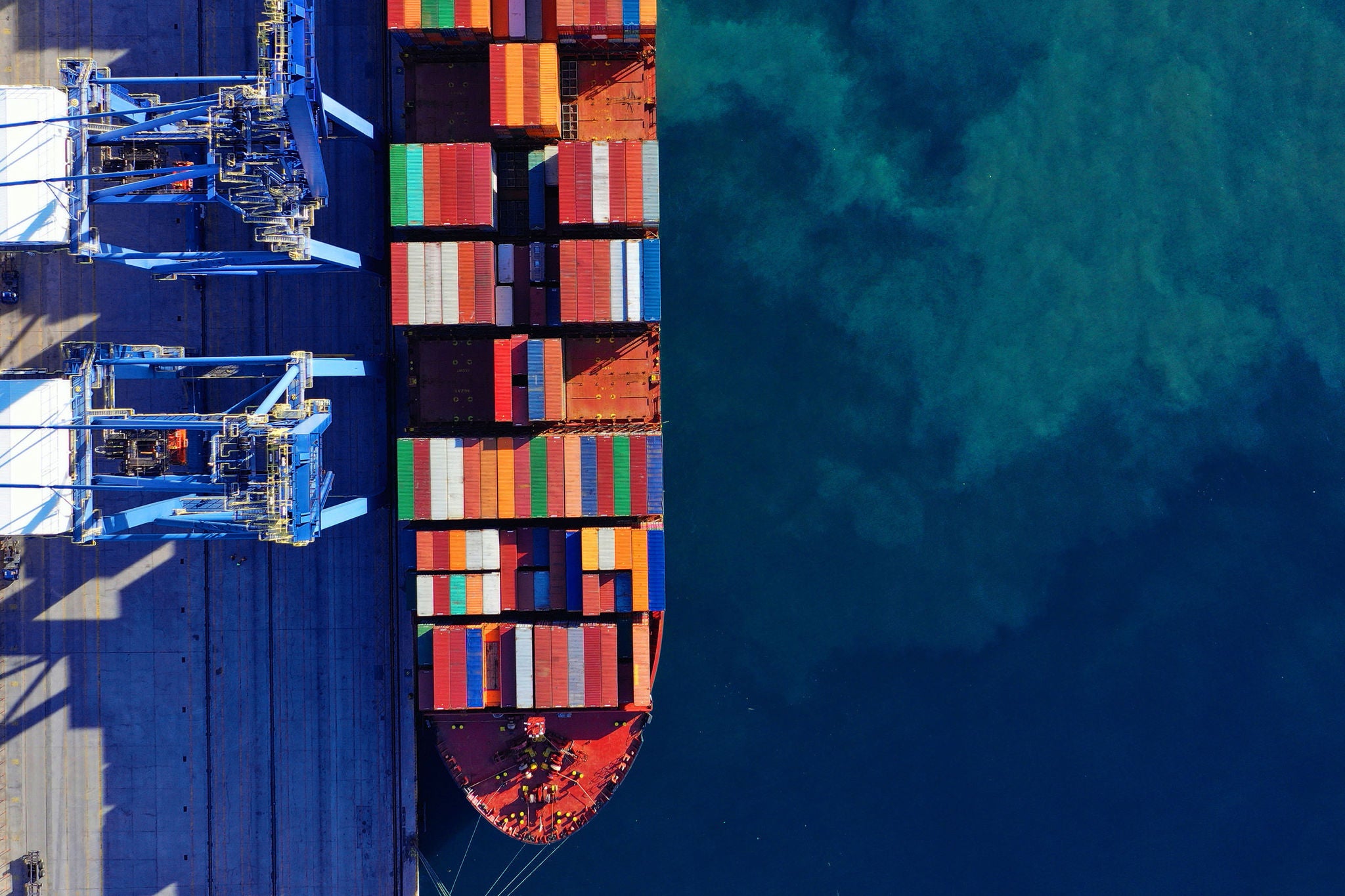 Aerial ultra wide view of a commercial container terminal